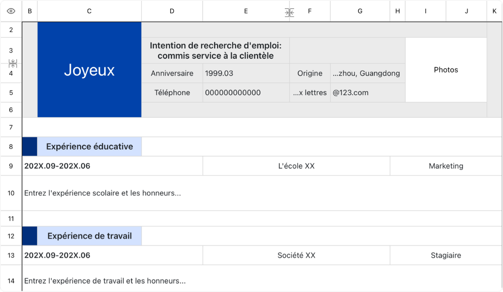 CV minimaliste bleu